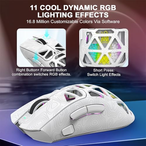 G11 RGB Wireless Gaming Mouse for Gaming Setup & Multi-Device Use, Tri-Mode Bluetooth 5.1/2.4GHz/USB-C, 22000 DPI Lightweight Programmable Mouse for PC, Laptop & Mac - color: Line White