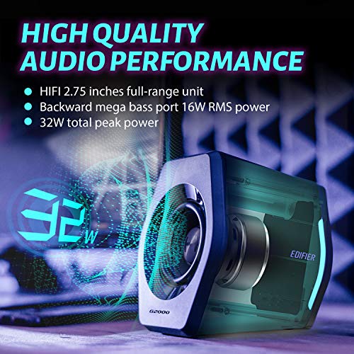 Edifier G2000 32W PC Gaming Computer Speakers for Laptop Mac Desktop Computer Woofer Speakers Bluetooth USB 3.5mm AUX Inputs RGB Lights Multimedia Speakers Black - color: Black