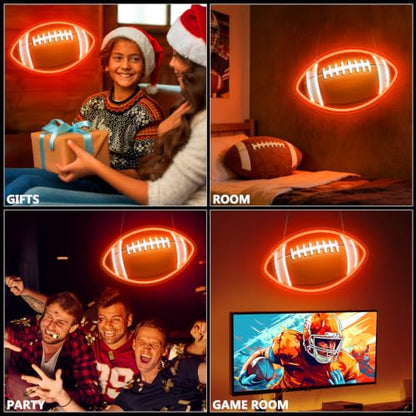 HAJAE Football Neon Sign for Wall Decor, UV Printed Football-Shaped Neon Light, Rugby LED Sign for Man Cave, Bedrooms, Game Room Decor, Gift for Football Sports Fans Teens - style: Football
