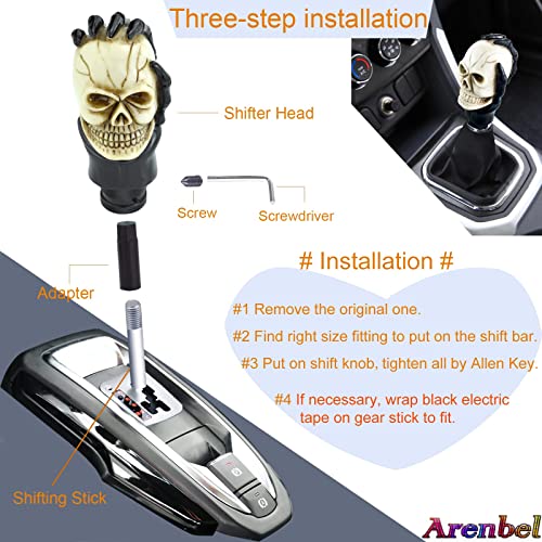 Skull Car Shift Knob Manual Gear Lever Stick Shifter Handle | Weighted Resin Skull Head Gear Shift Grip, Hot Rod Style Racing Modification Fit Most Manual Transmission Vehicles, Beige - color: Beige