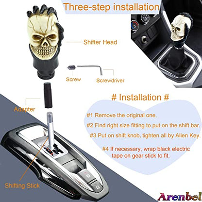 Skull Car Shift Knob Manual Gear Lever Stick Shifter Handle | Weighted Resin Skull Head Gear Shift Grip, Hot Rod Style Racing Modification Fit Most Manual Transmission Vehicles, Beige - color: Beige