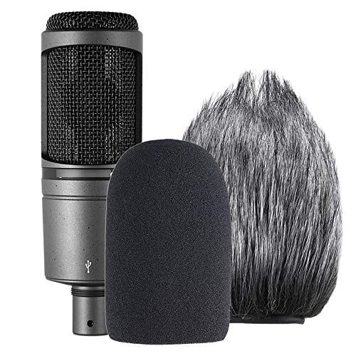 AT2020 Pop Filter Windscreen - Furry Windscreen/Fur Foam Wind Cover for Audio Technica Microphone AT2020+ AT2035 AT4040 by YOUSHARES - color: Foam+Fur Kit