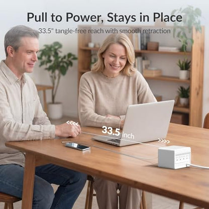 Gitryin 12-in-1 Desktop Modular Charging Station, 4 65W USB C Retractable Chargers with 33.5in Built-in Cables, ETL Surge Protector Charging Hub for Laptop, Phone, Tablet, Home Office Desk, White - color: White