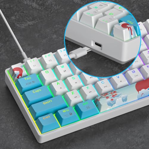 Portable 60% Mechanical Gaming Keyboard White/Blue, RGB Backlit Wired Key Board with Red Switch, Compact 68 Keys Office Keyboards with for Windows Laptop PC (68 Sea/Red Switch) - color: 68 Sea/Red Switch