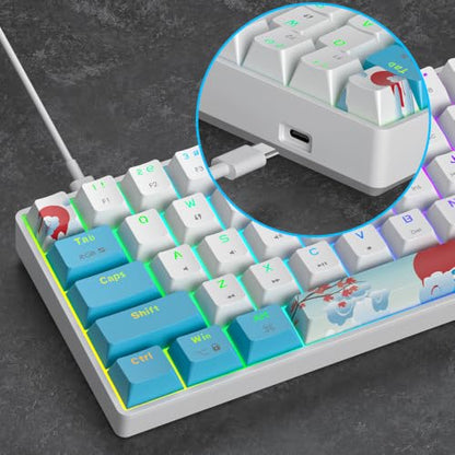 Portable 60% Mechanical Gaming Keyboard White/Blue, RGB Backlit Wired Key Board with Red Switch, Compact 68 Keys Office Keyboards with for Windows Laptop PC (68 Sea/Red Switch) - color: 68 Sea/Red Switch