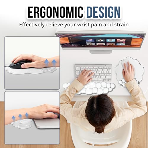 Keyboard Wrist Rest Set — Ergonomic Cloud Gel Wrist Rest Keyboard and Mouse Pad, Non-Slip Desk Accessories for Office and Home（White）