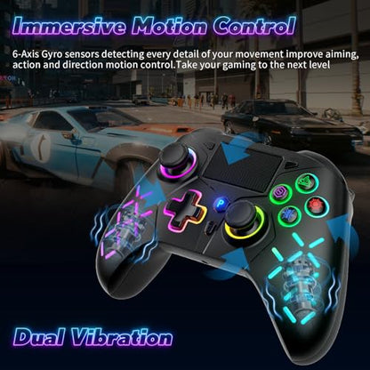 Gamrombo LED Wireless Controller for PS5 with 2.4g adpter, Compatible with PS5 Pro/Slim/PC, Dual Vibration, Marco/Turbo Function, 3.5mm Audio Jack, 6-Axis Motion Contro Gamepad with Speaker - color: RGB Black