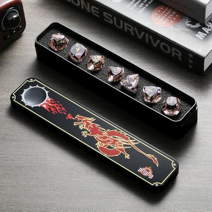 DNDND 7-Piece Glass DND Dice Set - Multifaceted Pink Dice Set for Dungeons and Dragons, Tabletop Gaming, Collectors | Premium Gift Box & Durable Design (Pink) - color: Pink