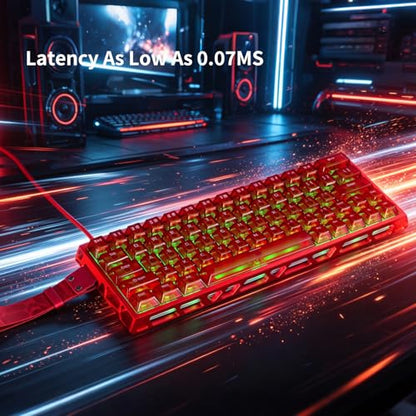 IROK MG63 64 Keys Wired Magnetic Switch Keyboard, 512KHZ All Keys Scan Rate, PCB Nano-Coating Waterproof, ARGB Light and Shadow Coexist 8KHZ/CNC Carved Aluminum Gaming Keyboard (Red) - color: Red