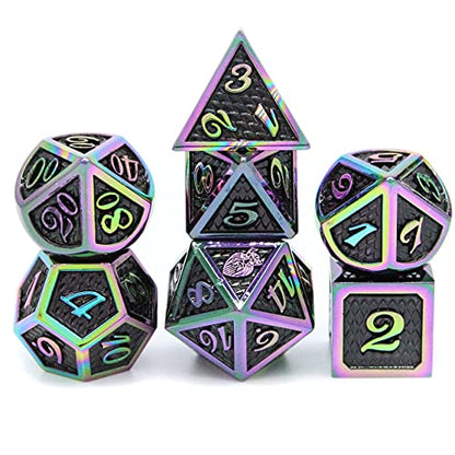 HEIMDALLR Metal DND Dice Set 7 pcs - Dragonhide Design, 16mm Size, Logo on D20; Metal Dice Set & Dice Box; D&D Dice Set D&D (Dungeons and Dragons Dice Set) - Jormungandr Series (Prismatic Dragon) - color: 11 Prismatic Dragon