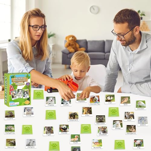 gisgfim 100 PCS Memory Matching Game Animal Babies Concentration Memory Card Educational Game for Kids Adults A Fun & Fast Baby Animals Game Toddlers Preschool Family Board Gift Matching Games - style: Animal Babies