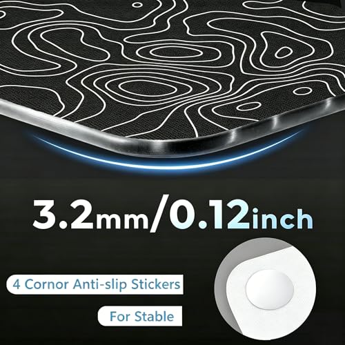 Glass Gaming Mouse Pad,Black Topographic Hard Surface Gaming Mousepad,17.7‘’X15.7'' Tempered Glass Desk Mat,Ultra-Smooth Large Square Desk Mat,Improved Precision and Speed for Esports FPS Players - color: Black(Topographic)
