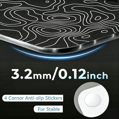 Glass Gaming Mouse Pad,Black Topographic Hard Surface Gaming Mousepad,17.7‘’X15.7'' Tempered Glass Desk Mat,Ultra-Smooth Large Square Desk Mat,Improved Precision and Speed for Esports FPS Players - color: Black(Topographic)
