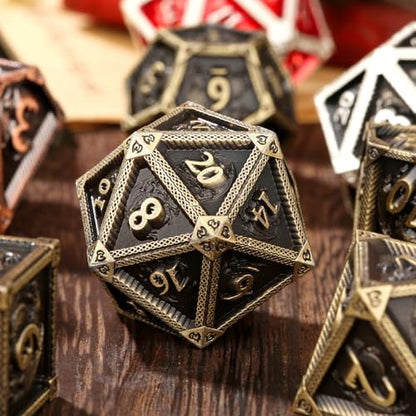 Metal Dice Set, Fly Dragon Pattern, 7pcs Polyhedral Metal DND Dice Set, DND Starter Set, D&D Gifts with Gift Box, Role Playing Board Games Accessories, Bronze ﻿ - color: Bronze