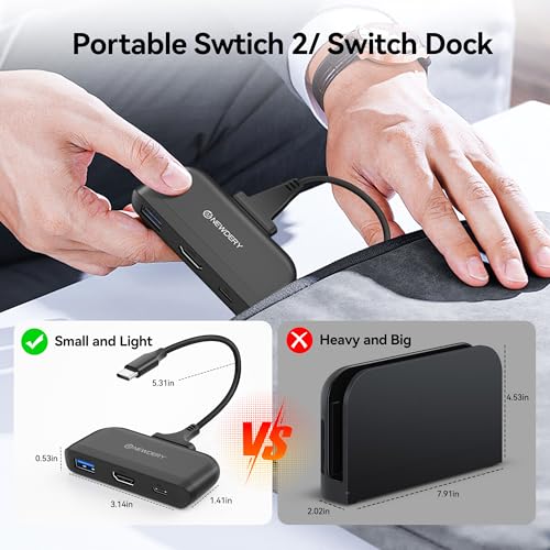 NEWDERY Switch 2 Dock, Portable TV Docking Station with 4K@60HZ HDMI
