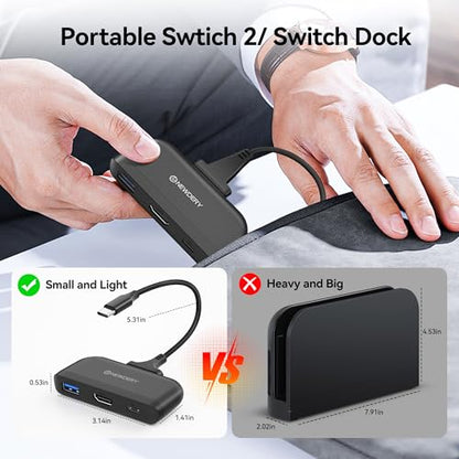 NEWDERY Switch 2 Dock, Portable TV Docking Station with 4K@60HZ HDMI