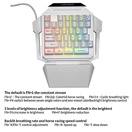 One-Handed Gaming Keyboard and Mouse Combination Mini Wired RGB Backlit Half Keyboard, Mechanical Feel, Support Wrist Rest Suitable for Professional Gamers(White) (Renewed)