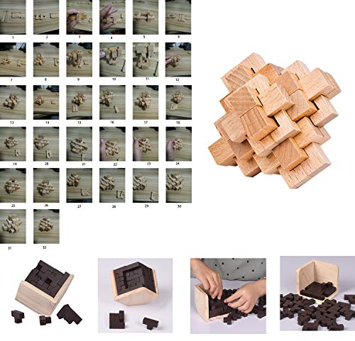 18 Pack Large Wooden Brain Teaser Puzzles Wooden Burr Puzzles Brain Teaser Puzzle with Gift Packing Box Magic Puzzle Games Toys Stocking Stuffers Party Favors for Kids and Adults (Natural Wood) - style: Natural Wood