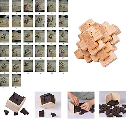 18 Pack Large Wooden Brain Teaser Puzzles Wooden Burr Puzzles Brain Teaser Puzzle with Gift Packing Box Magic Puzzle Games Toys Stocking Stuffers Party Favors for Kids and Adults (Natural Wood) - style: Natural Wood
