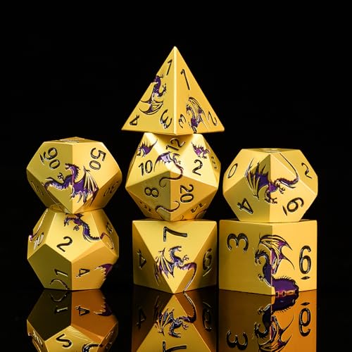 Metal Dice Set, Piece Zinc Alloy Dragon DND Dice,Bronze Purple | Complete polyhedral dragon dice set with easy-to-read numbers and a magnetic gift box for DND players and collectors. - color: Bronze Purple