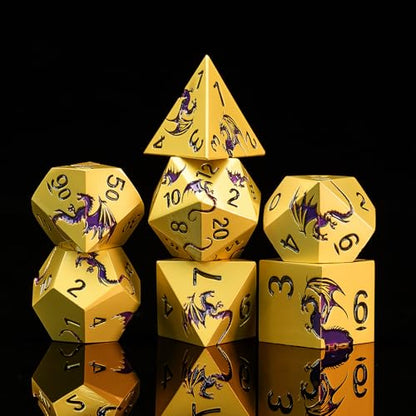 Metal Dice Set, Piece Zinc Alloy Dragon DND Dice,Bronze Purple | Complete polyhedral dragon dice set with easy-to-read numbers and a magnetic gift box for DND players and collectors. - color: Bronze Purple