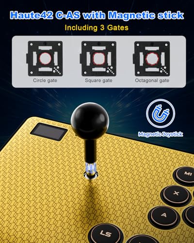 Haute42 Leverless Controller Arcade Stick: Magnetic Arcade Stick CAS with RGB ,Premium Aluminum Haute42 CAS Fightstick for PC/PS3/PS4/Switch Game with Lock Button Support Hot Swap & SOCD（Gold）