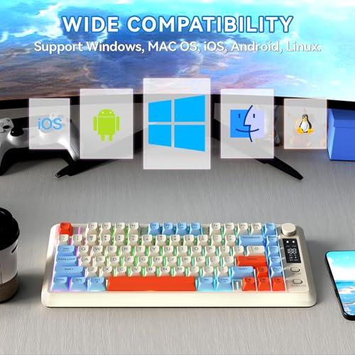 ZIYOU LANG M75 Wireless Gaming Keyboard, RGB Backlit Rechargeable 2000mAh Battery, Small Membrane But Mechanical Feel Keyboard with Smart Display & Knob, PBT Gradient keycaps for PC, MAC - Blueberry - color: Blueberry