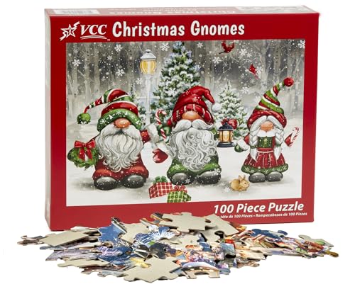 Vermont Christmas Company - Christmas Gnomes 100 Piece Jigsaw Puzzle - Large Interlocking Pieces Perfect for Kids & Adults Alike - 19" x 13"