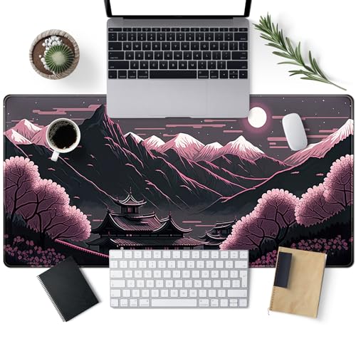 Sakura Blossom Desk Mat Japanese Scenery Mountain Large Mouse Pad XXL Extended Gaming Mousepad Japan Black Pink Aesthetic Desk Pad Keyboard Mouse Mat 31.5''X15.7'' Desk Decor - color: Sakura Blossom