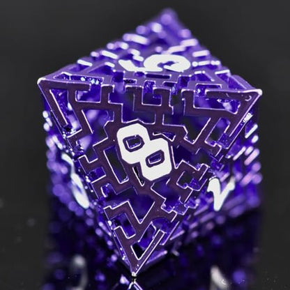 Hollow Metal The Lost Maze DND Dice Set with an Iron Box for DND COC Role Playing dice Games and Board Games Gift (Purple) - color: Metal Maze Purple