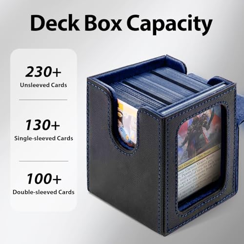 MTG Deck Box with Commander Display,Magnetic Card Storage Box Fits 100 Double Sleeved Cards,with 2 Dividers And 1 Mini Snap Card Holder Black/Dark Blue - color: Black/Dark Blue