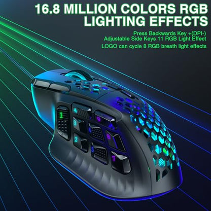 SOLAKAKA SM809 Wired MMO Gaming Mouse,24000 DPI,16 Programmable,RGB PC Gaming Mice,Black
