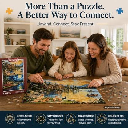 Puzzles for Adults 1000 Pieces, 2 Pack Lake Cabin and Moonlight Jigsaw Puzzles, Night View Theme, Challenging Puzzles for Game Night, Perfect for Nature Lovers - style: Wait&Moonlight