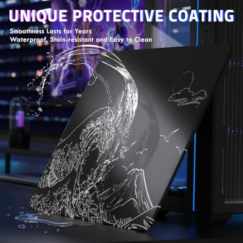 Attack Shark CM05SE Glass Gaming Mousepad,Nano-Micro-Etched Texture,Smooth Glass Surface,High Accuracy,Fast-Moving,Anti-Scratch, PU Leather Super Non-Slip Base,Small Size(16.1×12.2"),Black Waves - color: Black waves, size: 16.1L x 12.2W inches