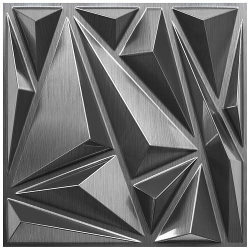 STICKGOO 3D Wall Panels Lightning Diamond Pattern, 12''x12'', PVC, 33 Pack | Brushed Silver Waterproof Accent Wall Paneling for Bedroom, Gaming, Living Room, Office, TV Background Decor, Cover 32.Sq.Ft - color: Brushed Silver