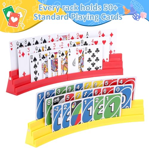 Expandable Plastic Card Holder, Set of 4 - Upgradeable Design for Seniors, Arthritis, Small Hands, UNO, Poker and All Card Games - color: Red+yellow(4 Pack)
