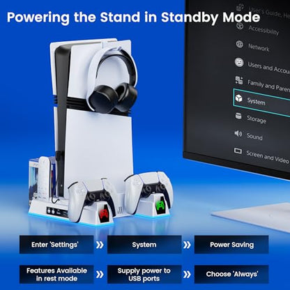 Svetaecho PS5/Slim/Pro Stand and Turbo Cooling Station with Controller Charging Station for PlayStation 5 Digital/Disc Console, LED Cooling Stand PS5/Slim/Pro Accessories Kit with 3 Level Cooler Fan