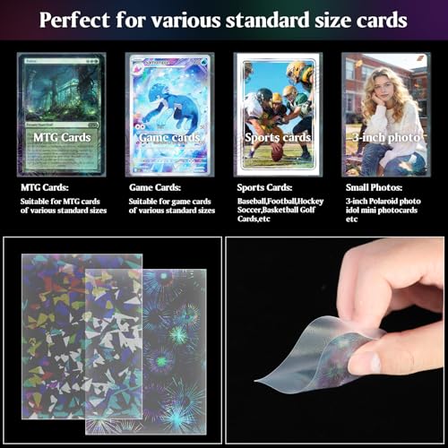 DEDC MTG Card Sleeves 200CT (Firework+Broken Stone) Holographic Front & Matte Finish Back Smooth Shuffle Standard Size 4 Mil Tear Resistant Art Cards Sleeve for Magic The Gathering - style: Front Holographic Back Clear Matte