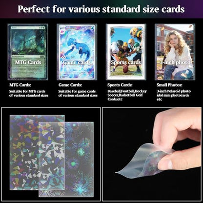 DEDC MTG Card Sleeves 200CT (Firework+Broken Stone) Holographic Front & Matte Finish Back Smooth Shuffle Standard Size 4 Mil Tear Resistant Art Cards Sleeve for Magic The Gathering - style: Front Holographic Back Clear Matte