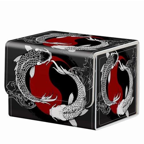 Strong Magnet Case Mtg Deck Box Tcg Up to 200 Cards Creative Pattern Trading Card Storage Box for Collectible Card Games, Black And White Koi - color: Black And White Koi