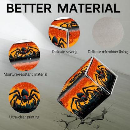 Trading Card Storage Box, Holds 100+ for MTG Cards, PU Leather with Magnetic Closure, Giant Spider over City Sunset Durable Deck Box for Magic the Gathering, Trading Card Games - color: Giant Spider over City Sunset