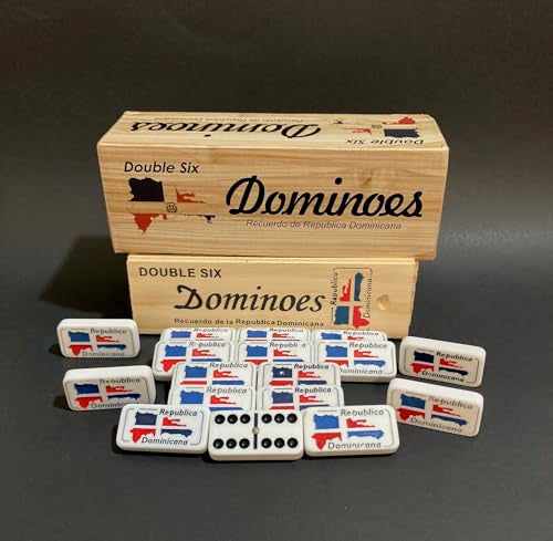 PRK 14 Dominican Republic Dominoes Double Six Novelty Set with Dominican Republic Flag Design - Ideal for Parties 1 Set med Size Domino