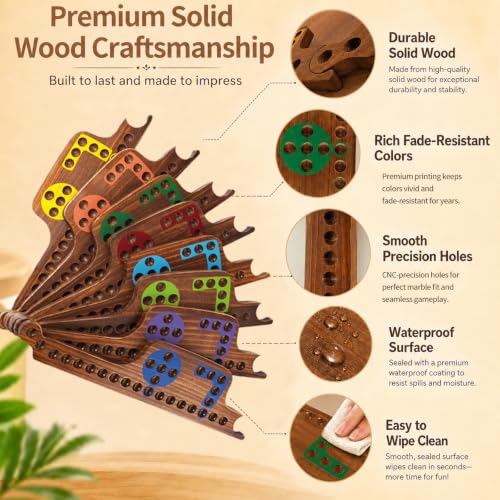 Jokers and Marbles Board Game Set – Wooden Marble Game with 40 Marbles, 4 Decks of Cards, Instructions, 2–8 Player Family Tabletop Game, Portable Travel Party Board Game with Carry Bag - color: Espresso Stained