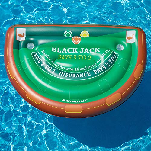 Swimline Inflatable Blackjack Game Table Raft with Waterproof Cards Green/Brown, 60"/40"/12" - style: Floating Blackjack Table W/ Waterproof Cards