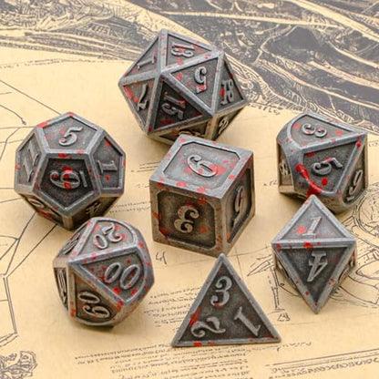 Metal Polyhedral DND Dice Set,7-Piece Solid Metal RPG Dice for Tabletop Gaming (Silver Blood) - color: Silverblood