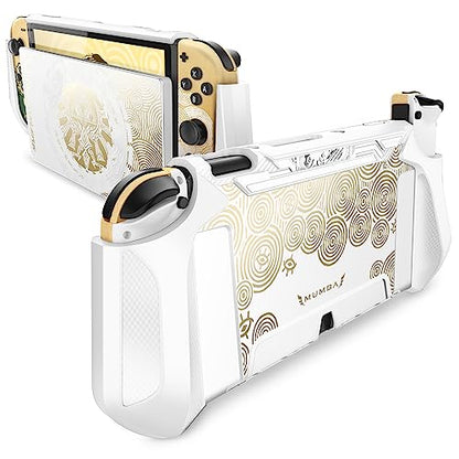 Mumba Dockable Case for Nintendo Switch OLED 2021, [Blade Series] TPU Grip Protective Cover Accessories Compatible with Nintendo Switch OLED 7 Inch and Joy-Con Controller (White/Gold) - color: White/Gold
