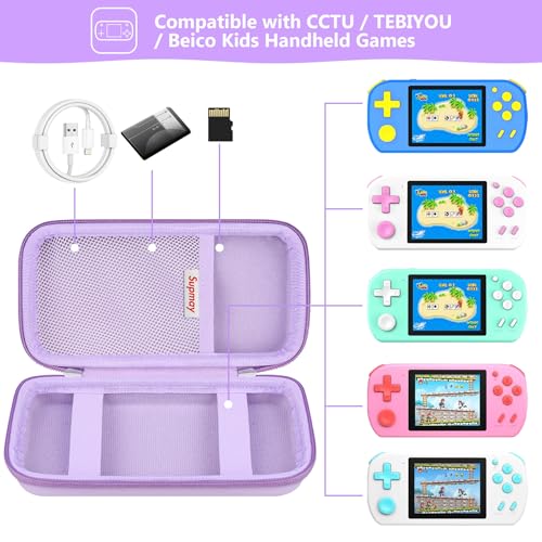 Supmay Carrying Case Compatible with CCTU / TEBIYOU Kids Handheld Games Preloaded 218 Retro Video Games, Portable Gaming Electronic Toys Storage Holder Travel Bag with Mesh Pocket for USB Cable,Purple - color: Purple