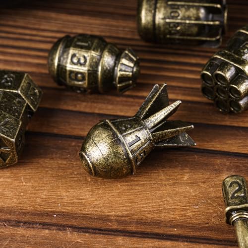 UDIXI Metal Dice Set D&D 7PCS RPG Polyhedral Metal DND Dice Set Bronze | Bomb Shape, Solid Metal, Cool Design, Leather Pouch Packaging, for Dungeons and Dragons Role Playing Games Tabletop Games - color: Bronze