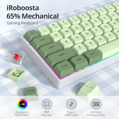 Green 65% Percent Small Mechanical Keyboard, 68 Key RGB Gaming Keyboard, Red Switch USB-C Wired Keyboard, PBT XDA Keycaps Compact Mini Key Board for Game, Office (68 Matcha) - color: 68 Matcha/Red Switch