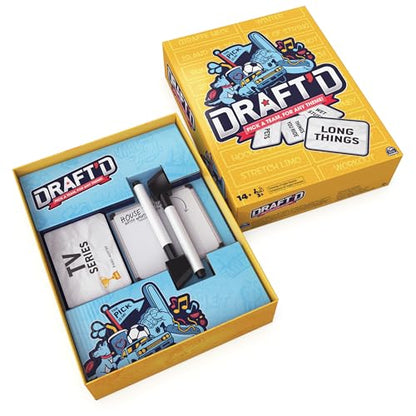 Spin Master Games, Draft’d, Competitive Drafting Party Game with Hilarious Prompts for College Nights, Football Watch Parties, Happy Hour Activity, for Teens & Adults, 3-5 Players, for Ages 14 & Up - style: Draft’d